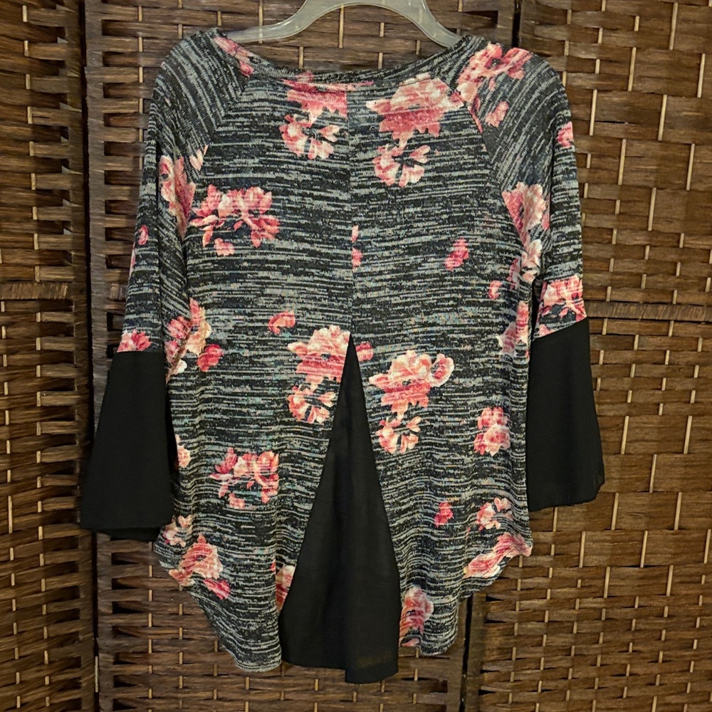 French Laundry Black and Pink Floral Striped Blouse - Picture 5 of 6